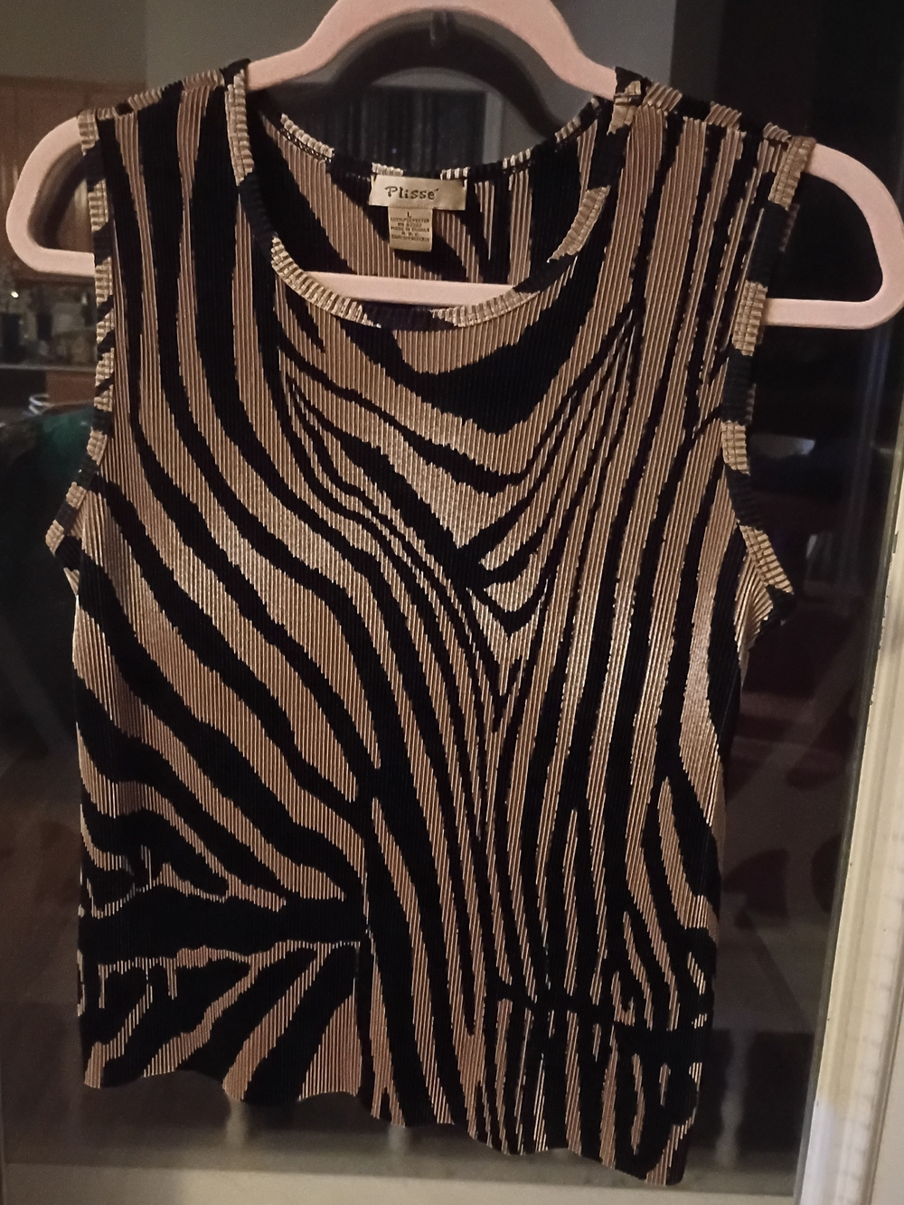 Plisse Zebra-Print Sleeveless Tank Top - Plissé - Black & Tan